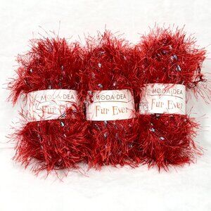 Moda-Dea Fur Ever Red Eyelash "Red Hot" Yarn Bulky 5 - Lot of 3 New Skeins